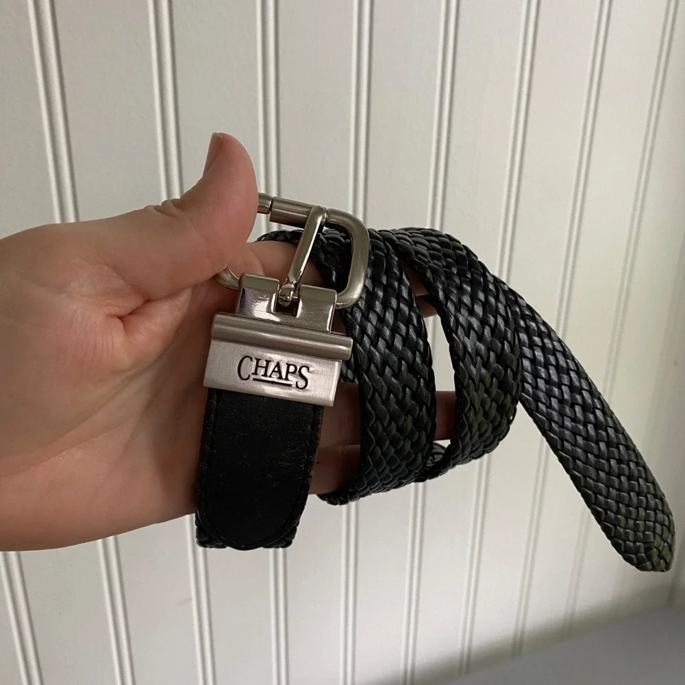 Chaps Womens Braided‎ Black Leather Belt Size M 26-28 Timeless Classic Preppy